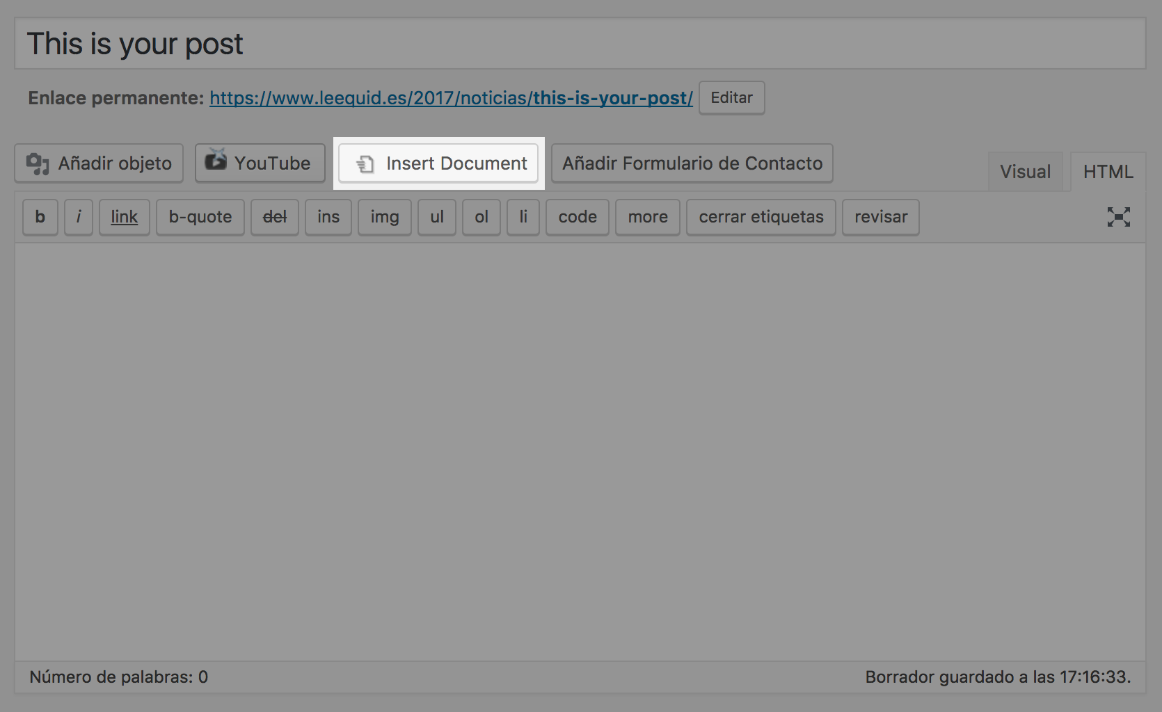 Insert document in wordpress. Create content from office files.