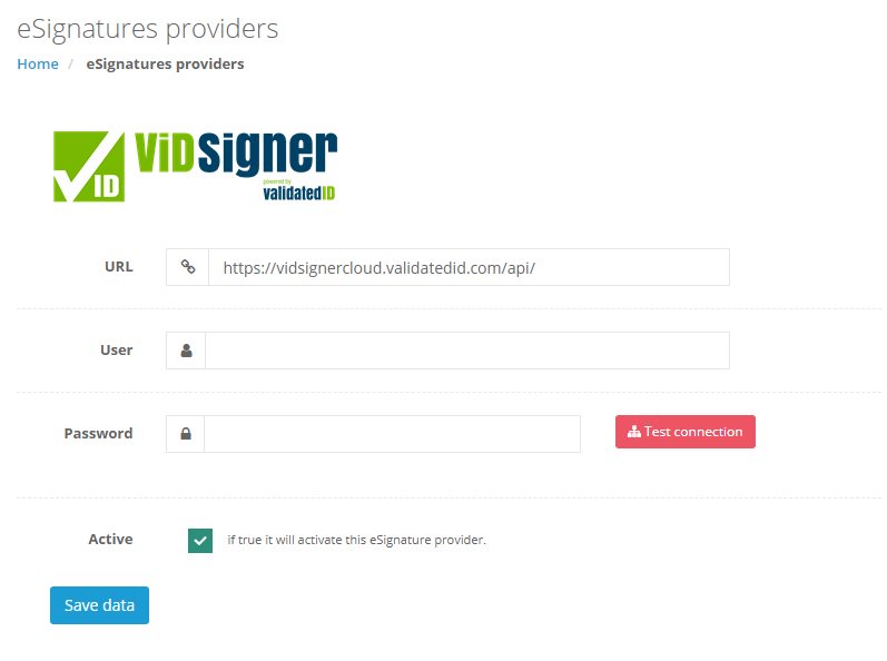 ViDSigner Docxpresso config interface