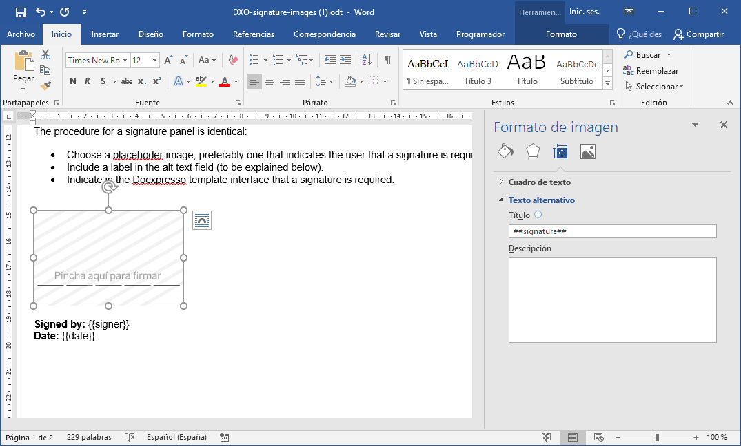 Prepare word template for eSignature