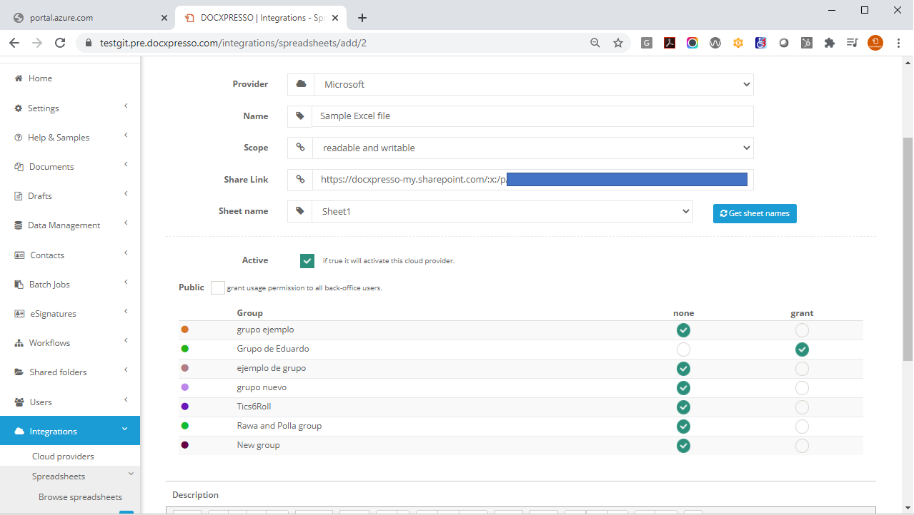 Cloud spreadsheet access permissions